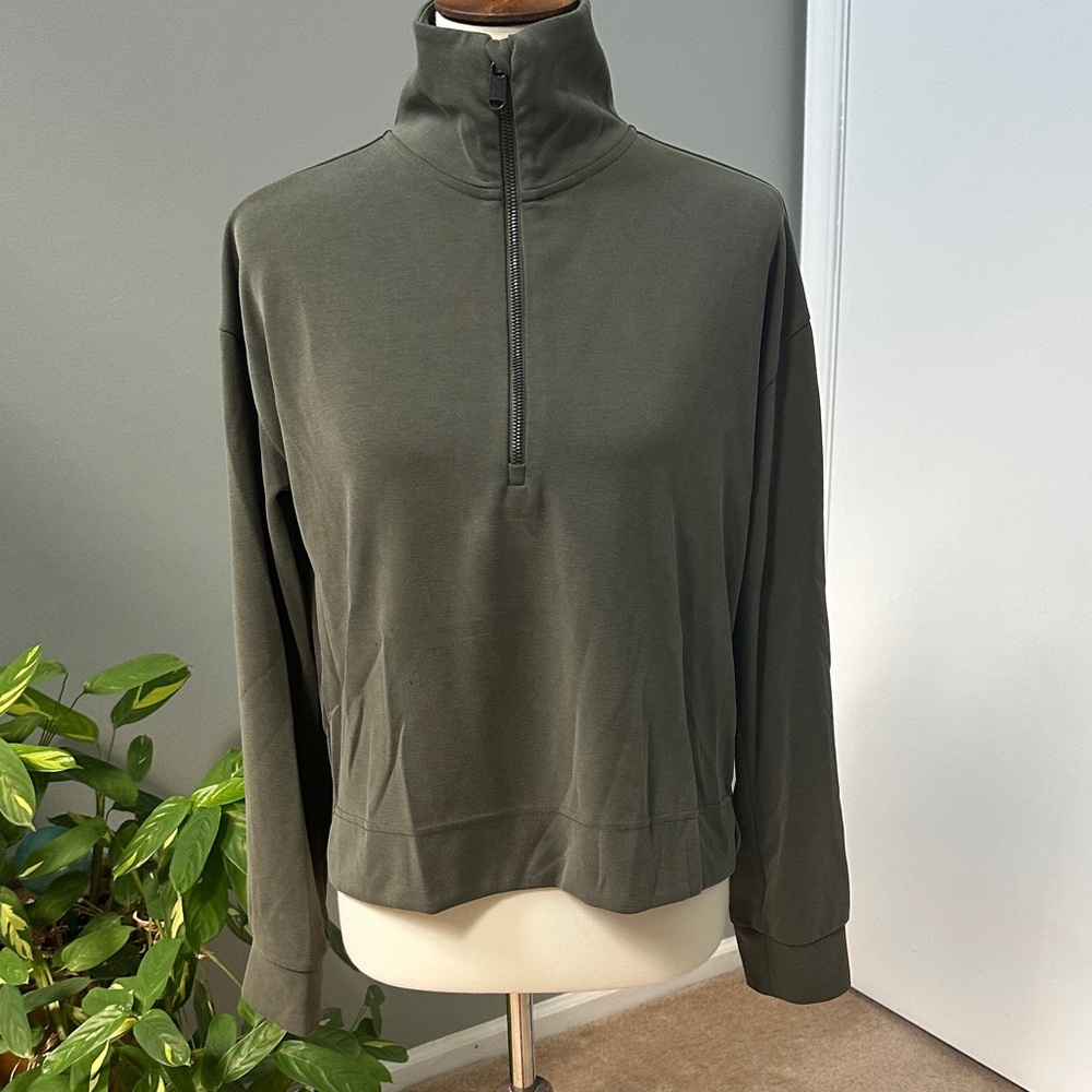 Athleta Olive Green Quarter-Zip Sweatshirt